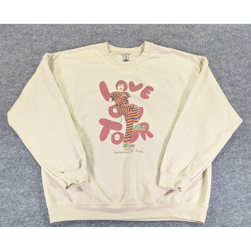 Harry Styles Love On Tour Austin Night 3 Sweatshirt Tan XL Gildan Heavy Blend